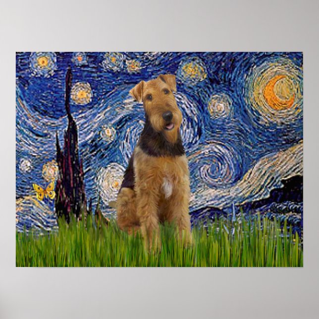 Póster Airedale Terrier (#1) - Noite Estrelada (Frente)