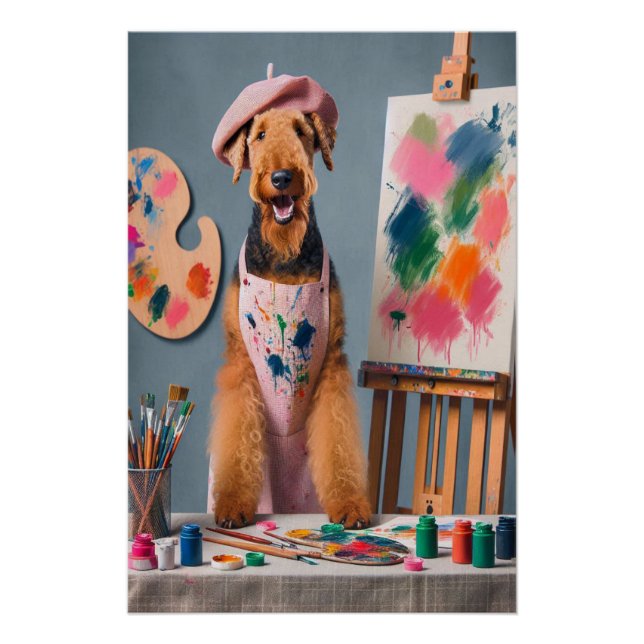 Póster Airedale Terrier Caprichoso Trabalhando como Artis (Frente)