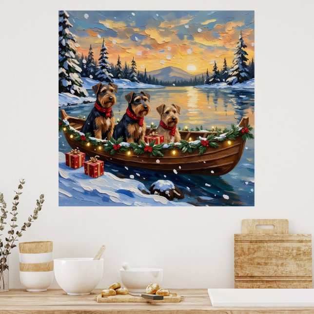 Poster Airedale Terrier Christmas Boat Holiday (Cozinha)