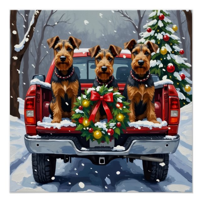 Póster Airedale Terrier Christmas Red Truck Holiday (Frente)