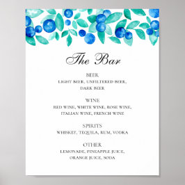 Poster Airelas. Menu bar de bebidas de casamento azuis e 