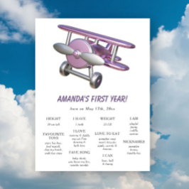 Poster Airplane First Birthday Milestone Birthday