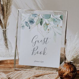 Poster Airy Greenery e Dourado Leaf Guest Book Sinal