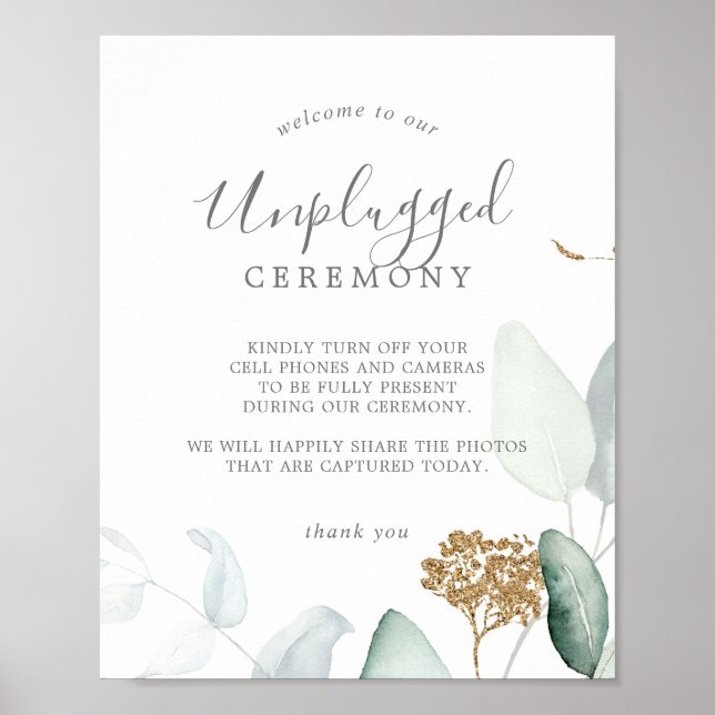 Poster Airy Greenery e Dourado Leaf Unplugged Ceremony Si (Frente)