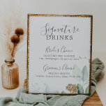 Poster Airy Greenery e Dourado Sinal de Bebidas de Assina<br><div class="desc">Este sinal de bebidas com uma marca de vinho e de folha de ouro é perfeito para um casamento moderno. O elegante design botânico apresenta uma aquarela clara e arejada,  eucalipto,  acentuado com folhas de brilho de ouro branco.</div>