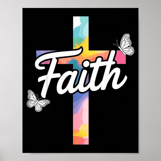 Poster Aith Cross With Butterflies Christian  (Frente)