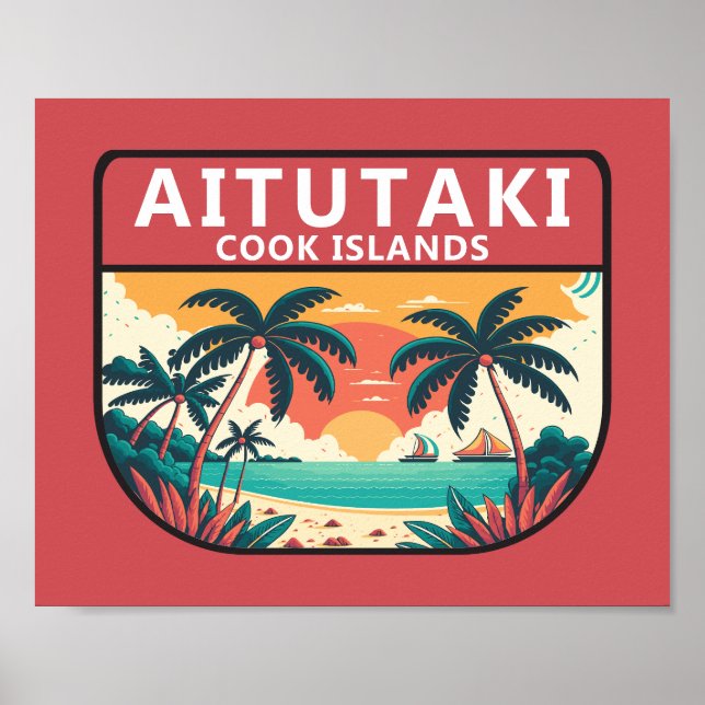 Poster Aitutaki Cook Islands Retro Emblem (Frente)