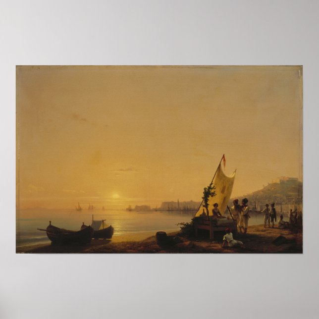 Poster Aivazovsky - A Baía de Nápoles 1900 (Frente)