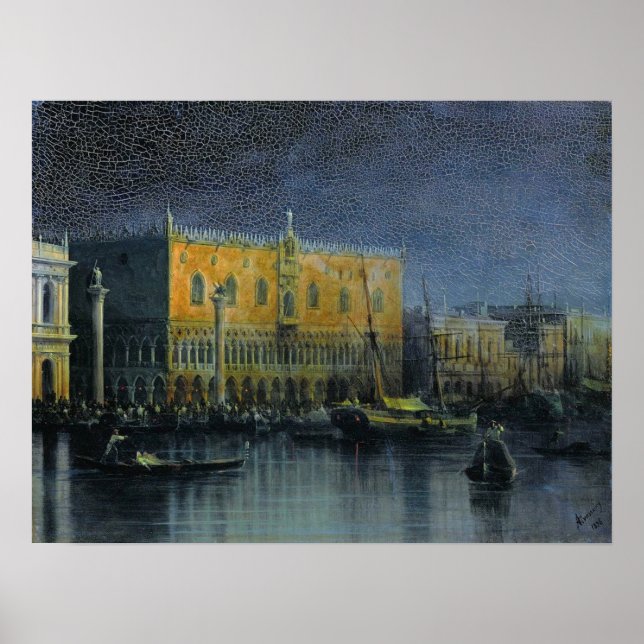 Poster Aivazovsky - Chuvas no Palácio em Veneza ao Luar … (Frente)