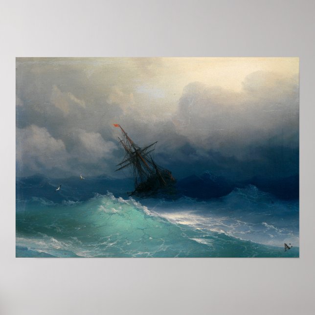 Poster Aivazovsky - Navio em Mares Tempestuosos (Frente)