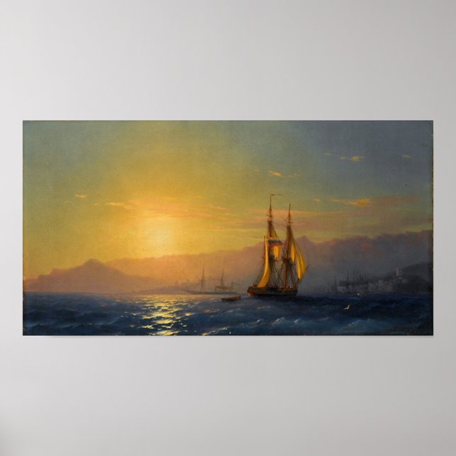 Poster Aivazovsky - Pôr do Sol no Mar 1877 (Frente)