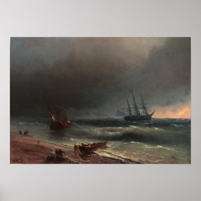 Poster Aivazovsky - Tempestade na Praia (Frente)