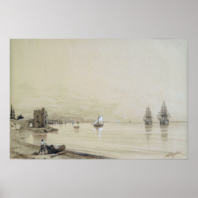 Poster Aivazovsky - Vista da Baía com Numerosos Navios à  (Frente)