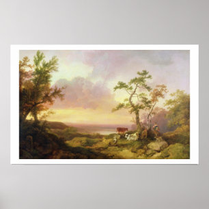 Poster Ajardine com gado e camponês, c.1781 (óleo sobre