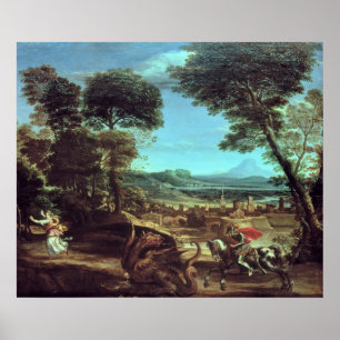 Poster Ajardine com St George e o dragão, c.1610