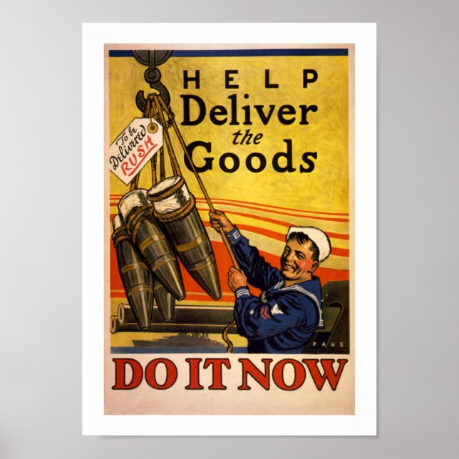 Póster Ajuda a entregar as mercadorias (branco) (Frente)