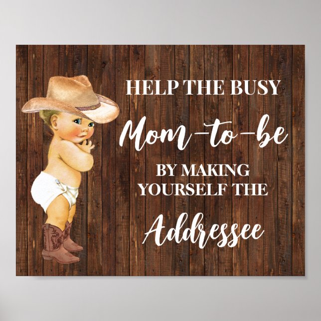 Poster Ajude a mamãe a se dedicar ao Chá do Cowboy (Frente)
