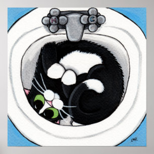 Póster Ajustado apertado (v2) na arte do gato do azul  