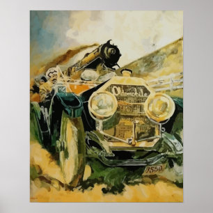 Póster Ajustando o ritmo, automóvel contra a locomotiva