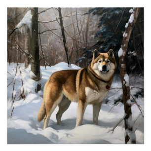 Póster Akita Deixe Nevar Natal