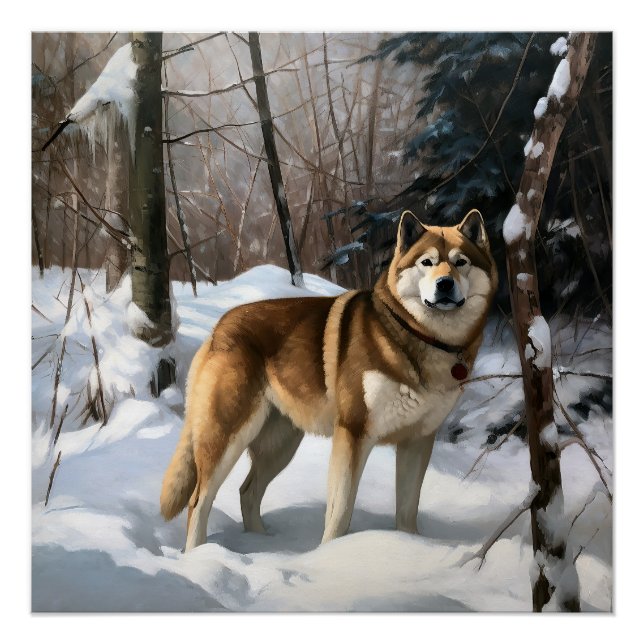 Póster Akita Deixe Nevar Natal (Frente)