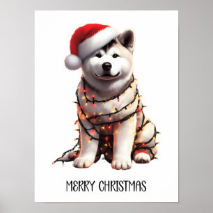 Poster Akita Dog Embalado À Luz De Natal