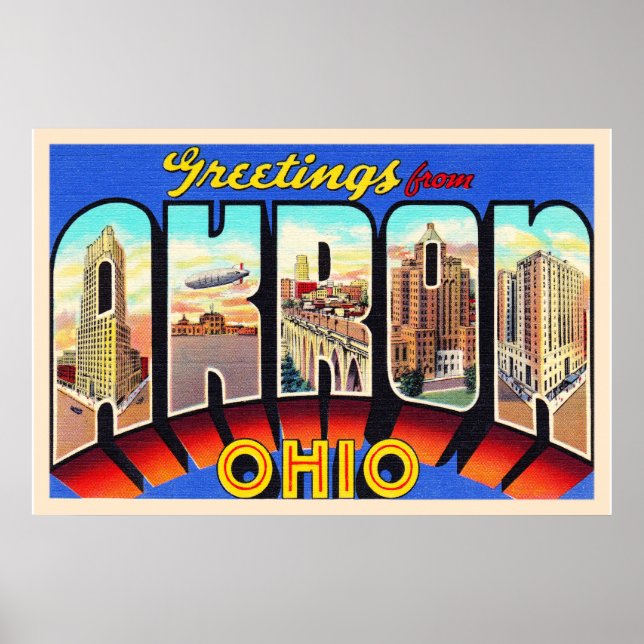 Poster Akron Ohio OH Vintage - Letra grande (Frente)
