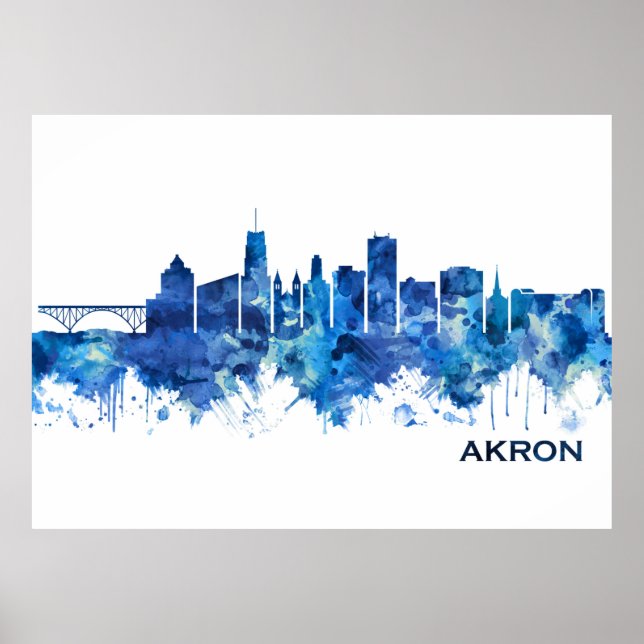 Poster Akron Ohio Skyline Blue (Frente)