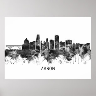 Poster Akron Ohio Skyline BW