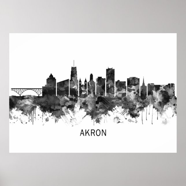 Poster Akron Ohio Skyline BW (Frente)