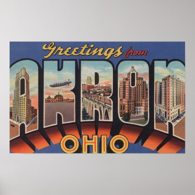 Póster Akron, OhioLarge - Letra ScenesAkron, OH (Frente)
