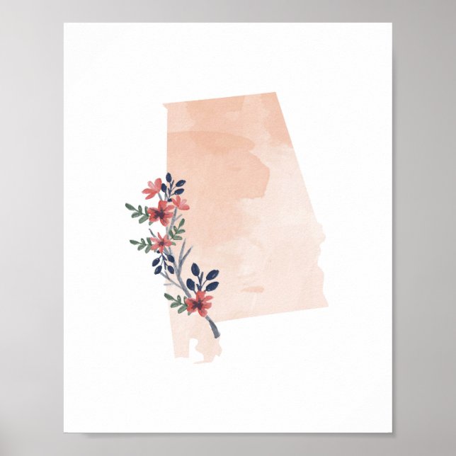 Poster Alabama Floral Watercolor State (Frente)