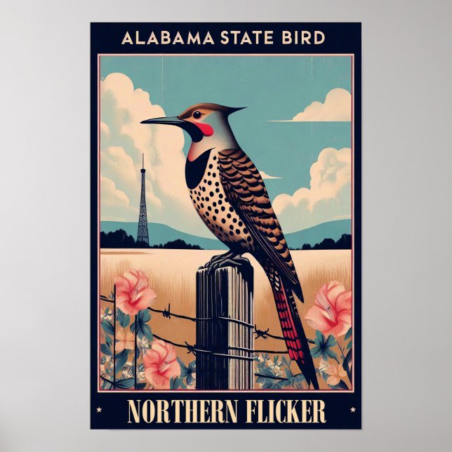Poster Alabama State Bird - Norte Flicker Vintage (Frente)