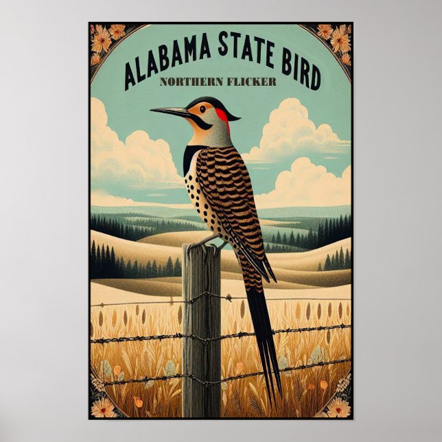 Poster Alabama State Bird - Norte Flicker Vintage (Frente)