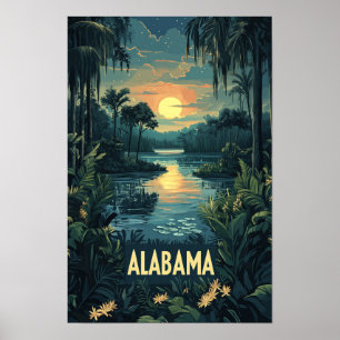 Poster Alabama USA Art Vintage Illustration Viagem
