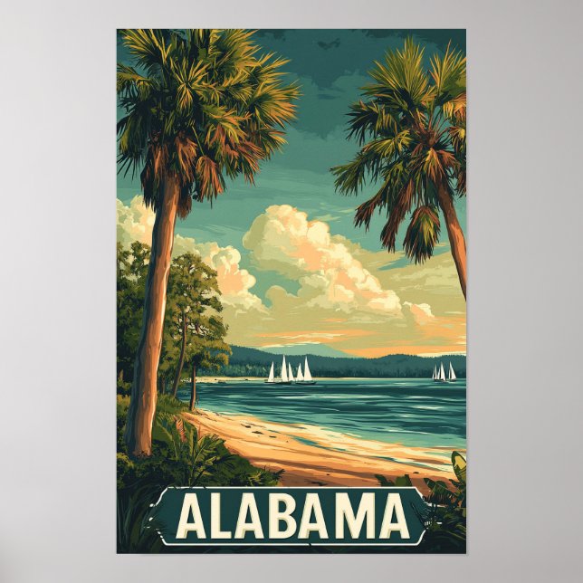 Poster Alabama USA Vintage Illustration Viagem (Frente)