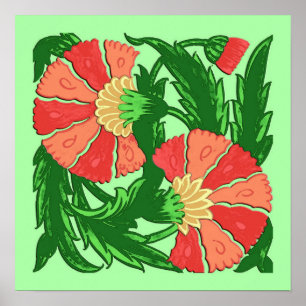 Póster Alaranjado de William Morris e verde Jacobean,