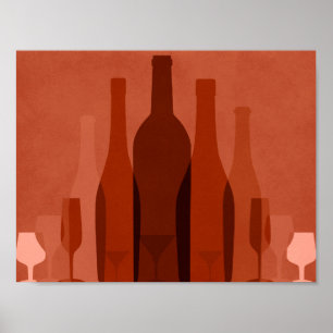 Poster alaranjado moderno das garrafas de vinho