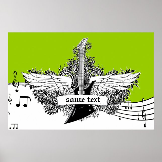 Poster Alas de guitarra limão branco preto (Frente)