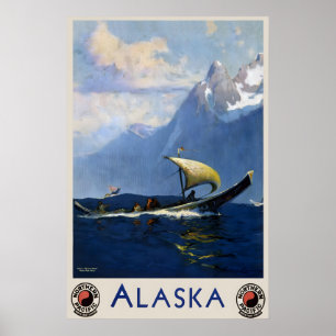 Poster Alasca Americano EUA Estados Unidos Viagem Vintage