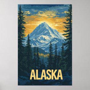 Poster Alasca EUA Arte Ilustração Vintage Viagem