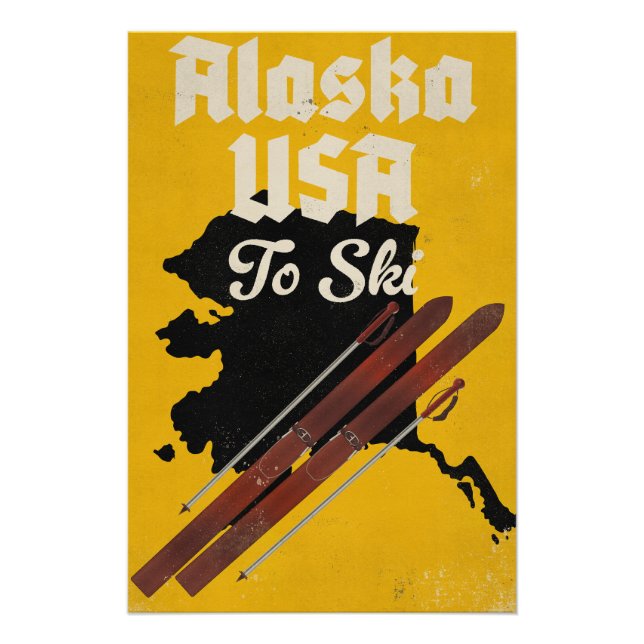 Póster Alasca EUA Para Esquiar (Frente)