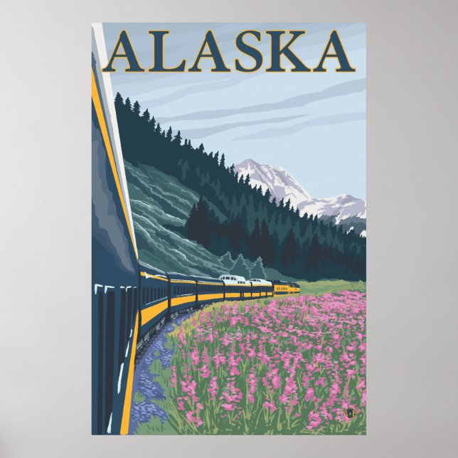 Póster Alasca - Ferrovia do Alasca e Fireweed (Frente)