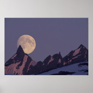 Póster Alasca, Montanhas Chugach Levanta lua de Cheio