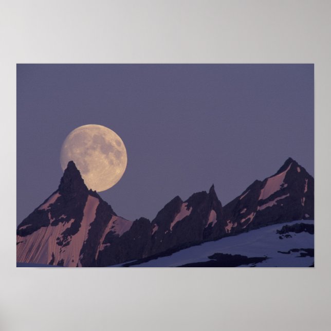 Póster Alasca, Montanhas Chugach Lua cheia nasce (Frente)