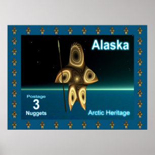 Póster Alaska Postage - Fractal Inuit Hunter