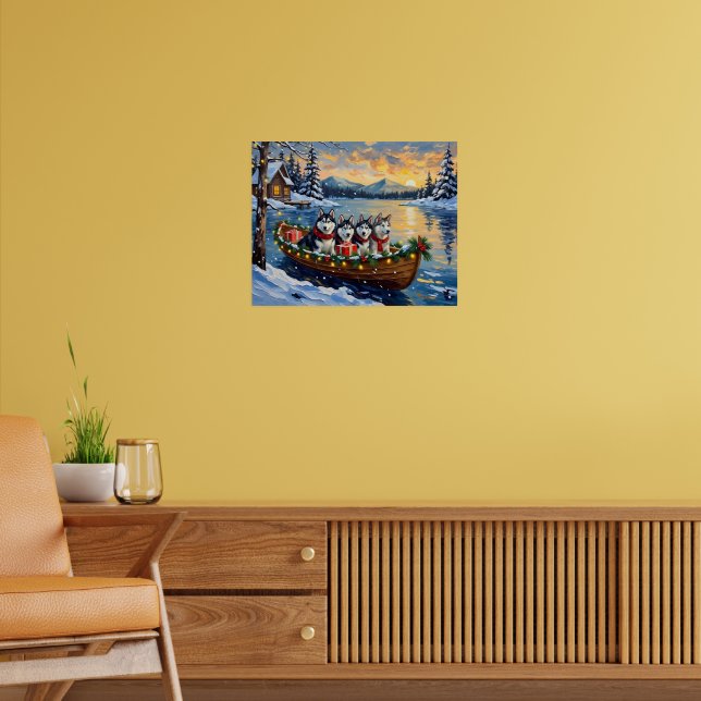 Poster Alaskan Malamute Christmas Boat Holiday (Sala de Estar 2)
