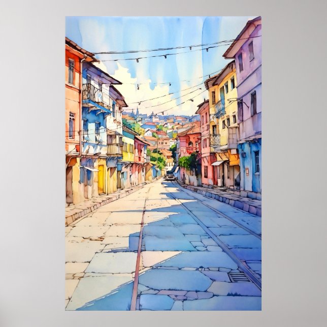 Poster Albania Tirana Old Street Painting (Frente)