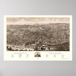 Poster Albany, Mapa Panorâmico NY - 1879