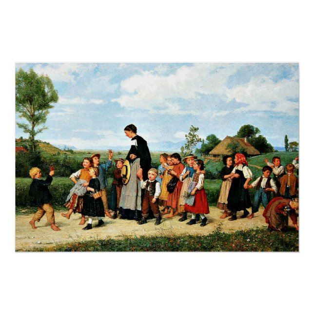 Póster Albert Anker - Der Schulspaziergang (Frente)